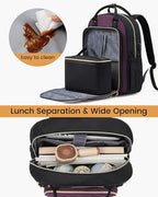 LOVEVOOK Lunch Backpack for Women, 15.6 Inch Laptop Bag with Insulated Cooler Lunch Box, Work Backpack for Teacher Nurse, Travel Backpack Lunch Bag for Camping Picnic Daily Use, Purple Black