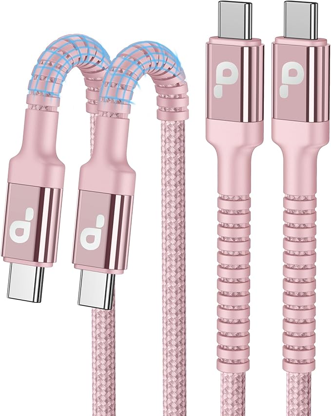 USBC to USBC Cable Fast Charging 66W, 2Pack 3FT USB C Cable, iPhone USB C Charger Cable Short USB Type C to C Cord Nylon Braided for iPhone 17/16/15/Pro Max/Plus/Samsung Galaxy S23/LG and More-Pink