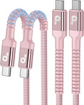 USBC to USBC Cable Fast Charging 66W, 2Pack 3FT USB C Cable, iPhone USB C Charger Cable Short USB Type C to C Cord Nylon Braided for iPhone 17/16/15/Pro Max/Plus/Samsung Galaxy S23/LG and More-Pink