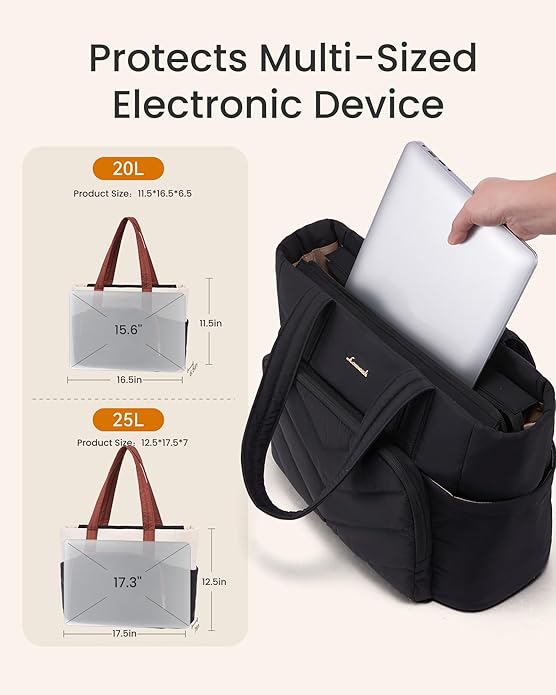 LOVEVOOK Puffer Tote Bag for Women, V-Quilted Puffy Teacher Tote Nurse Bag, Large Shoulder Laptop Purse for Work Travel Gym