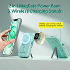 Magnetic Portable Charger Built-in Cables,10000mAh Fast Charging Wireless Charger Station External Battery Pack Slim Pocket Size Power Bank with Stand Compatible with iWatch, iPhone