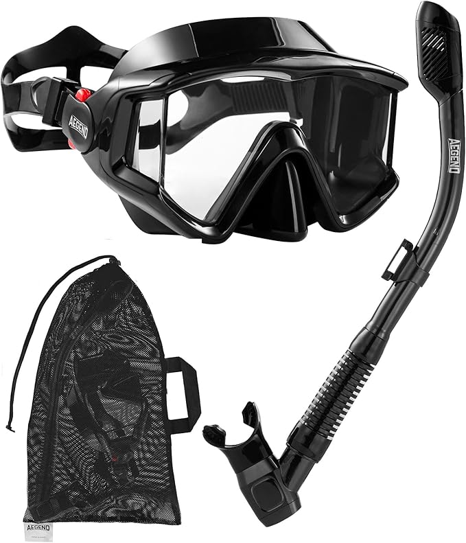 Aegend Snorkeling Gear for Adults Youth Kids, Snorkel Mask with Top Dry Valve - Panoramic View Anti-Leak and Anti-Fog with Mesh Bag for Snorkeling, Scuba Diving, Freediving & Swimming