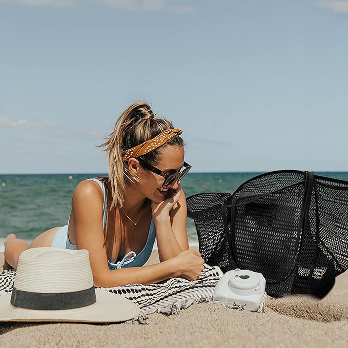 KALIDI Beach Nylon Mesh Tote Bag, Casual Tote Bag Hobo Women Foldable MAX 23L Shoulder Bag For Beach Picnic Vacation