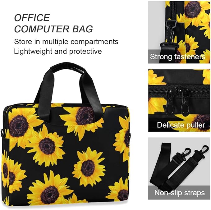 Sunflower Floral Laptop Case, 15.6 inch Laptop Bag, Waterproof Laptop Sleeve, Protective Briefcase for Women Men Kids