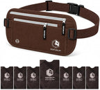 VENTURE 4TH RFID Money Belt for Travel with RFID Blocking Sleeves – Slim Hidden Travel Wallet & Passport Holder for Men & Women, Lightweight Anti-Theft Pouch to Protect Cash, Cards & Documents - Brown