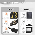 Personalized Initial Luggage Tags for Suitcase TSA Approved, Black Leather Cute Luggage Tag with Privacy Cover Name Card, Embroidered Custom Luggage Tags Travel Backpack Tags Gifts for Women Kids(B)