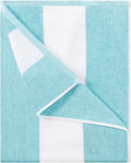 HENBAY Cotton Oversized Beach Towel - Large 70 x 35 Inch Pool Towel, Turquoise Striped Quick Dry Swimming Cabana Towel