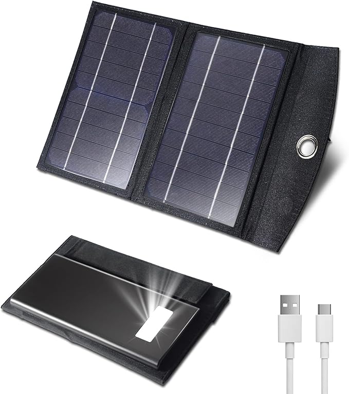 Solar Charger 10000mAh Solar Power Bank for Outdoor Camping, Blank Phone Charger for Emergency, Equipped with Dual 5V / 2.1A USB Outputs & Flashlight, IPX4 Waterproof, Shockproof for Outdoor Feature