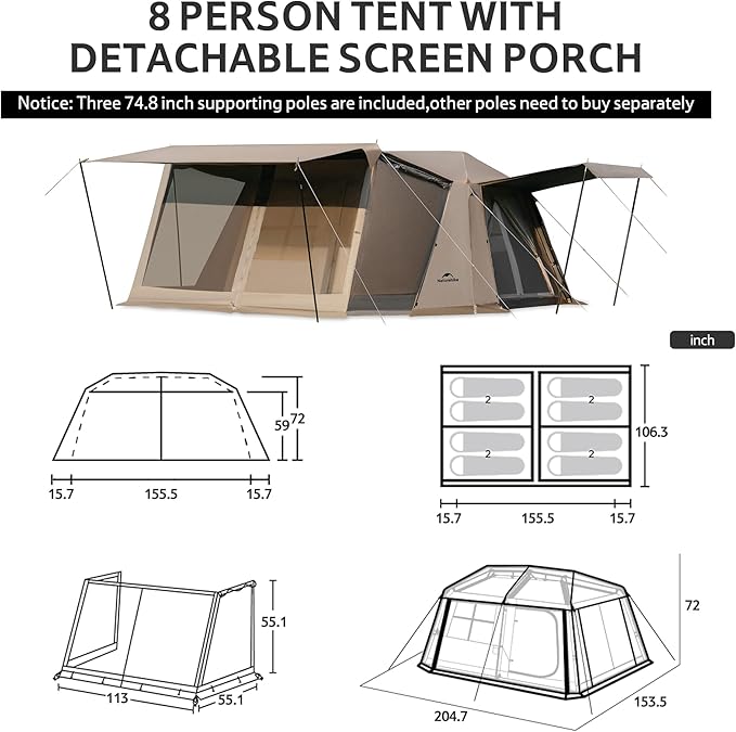 Naturehike Village Instant Tent, Camping Tent with Full Rainfly, Waterproof Large Cabin Tents for Car Camping