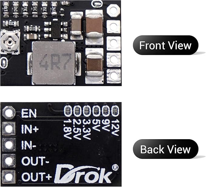 DROK DC Buck Converter, 6pcs Mini Voltage Regulator DC 4.5-20V 12V 9V Step Down to 5V Reducer Board 3A 10W Fixed Adjustable Volt Output Step-Down Transformer Power Supply Stabilizer Module
