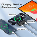 AOGUERBE for MagSafe Portable Charger, 10000mAh Magnetic Power Bank 22.5W Fast Charging, Mini Battery Pack Wireless with LED Display&Foldable Stand for iPhone 17/16/15/14/13/12 Series (Obsidian Black)