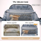 BOYATU Travel Makeup Bags for Women: 3 Pcs Set Wide Open Cosmetic Bag - Portable Make up Bags with Handle - Vegan Leather Toiletry Organizer Bag with Divider (G-04-Beige)