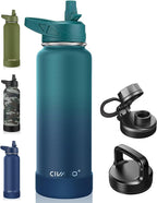 CIVAGO 40 oz Insulated Water Bottle With Straw, Stainless Steel Sports Water Cup Flask with 3 Lids (Straw, Spout and Handle Lid), Double Walled Travel Thermal Canteen Mug, Dark Night