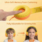 ADOOPE Wired Kids Headphones with USB C Plug, 85dB Safe Volume, Adjustable Headband, Tangle-Free Cord Headphones for School, Tablet, Travel (Yellow & Orange, Without Microphone)