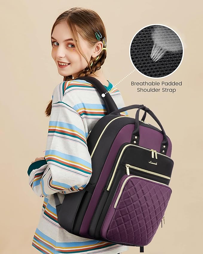 LOVEVOOK Laptop Backpack for Women with Giant Tumbler Holder Pocket, 15.6 Inch Water Resistant Lightweight Daypacks for College Work Business, Nurse Teacher Computer Bags, Purple Black