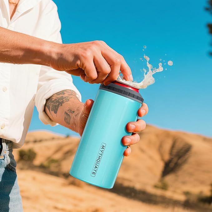 3 in 1 Slim Can Cooler for 12 OZ Skinny Can, Standard Can & Beer Bottle - Keep Cold for 6 Hours - Double Walled Insulated Stainless Steel Vacuum Beverage Can Insulator (Aqua)