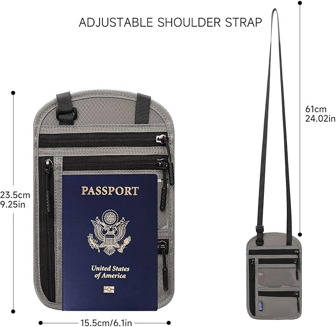 Neck Wallet,Travel for Passport Holder Neck Pouch Wallet RFID Blocking Men Women with Adjustable Neck Strap