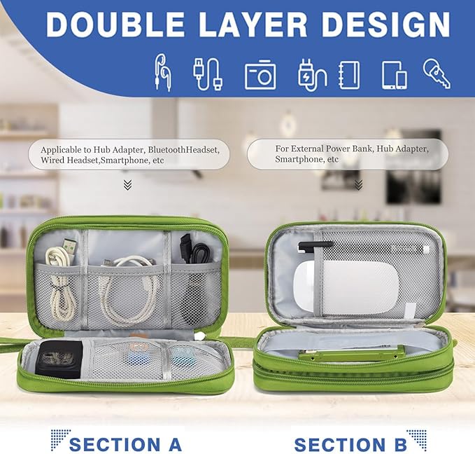 CAAORDKSO Electronic Organizer Travel USB Cable Accessories Bag/Case, Waterproof Electronics Accessories Case Organizer Bag for Cable, Cord, Charger, Phone, Power Bank, Earphone (Grass Green, Large)