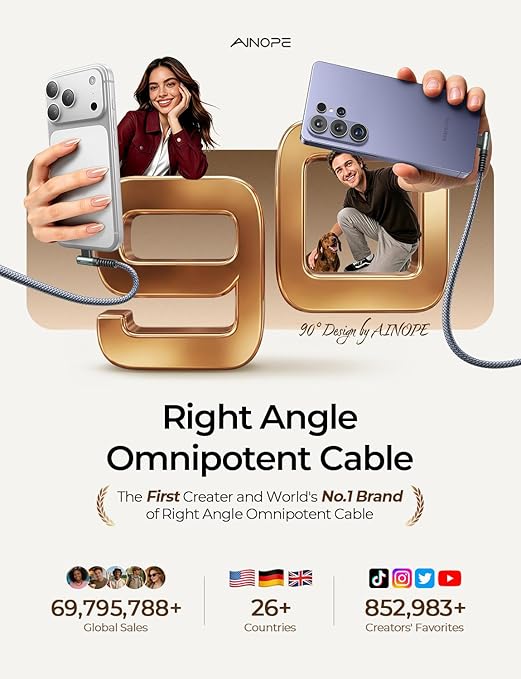 AINOPE USB to USB C Cable [2-Pack, 6.6ft] 3.1A Type C Charger Fast Charging, Right Angle USB C Cable for iPhone 17 Carplay Cable, Galaxy S10+ S10 S9, Note 10 9, LG V30, Moto, iPhone 16 15 Charger Cord