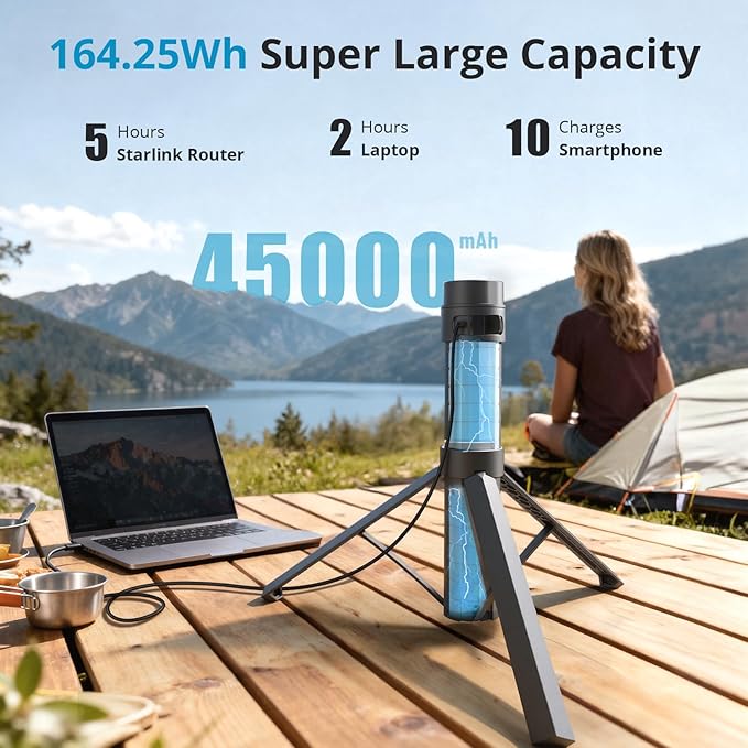 Starlink Mini Battery Pack– 164.25Wh/45,000mAh Power Bank Up to 6-Hour Runtime, All-in-One Battery & Tripod Stand, Stable Output for Outdoor Camping & Remote Work, IP67 Waterproof