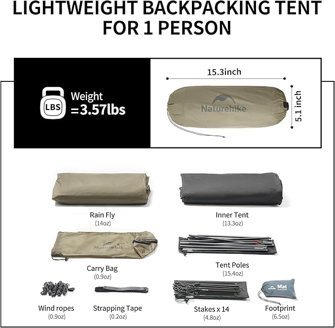Naturehike Cloud Up Tent, Lightweight Backpacking Tents, Waterproof Ultralight Tent for Camping Hiking Backpacking