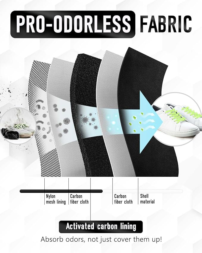GLORIEROO Smell Proof Shoe Bags for Travel-Soccer Cleat Bag Smell Proof with Active Carbon Fabric | Odor-Absorbing Water-Resistant Track Shoe bags for Sports (2 Black with Green, UP TO US14)