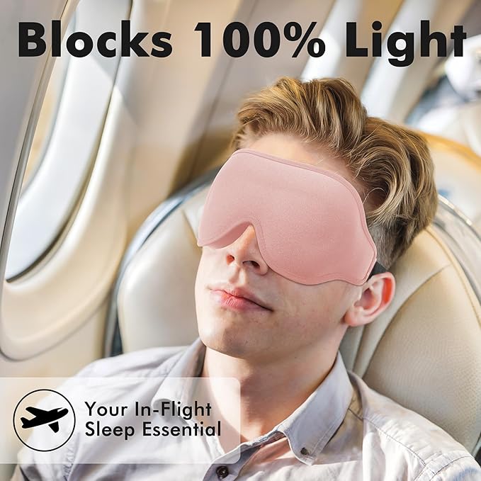 Sleep Eye Mask for Men Women, Weighted Sleeping Mask for Side Sleeper, Travel Blackout Night Blindfold Eye Shade Cover with Adjustable Strap (4.6 oz) (Blush)