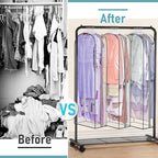 MISSLO 10" Gusseted All Clear Garment Bags for Hanging Clothes 60" Dress Bags for Gowns Long Fur Coat Closet Storage Covers, 3 Packs