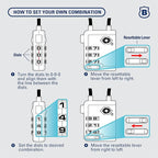Brinks TSA Accepted Indicator Luggage Lock, Blue - Resettable 3-Dial Combination, 1.5 inch Long Cable Shackle, New More Secure TSA008 Key, 4 Pack