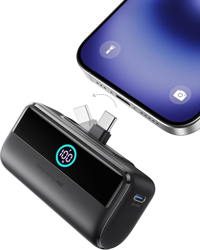 INIU Pocket Size 5000mAh 20W PD Fast Charging Power Bank & 5500mAh Power Bank with Build-in USB-C Connector Combo