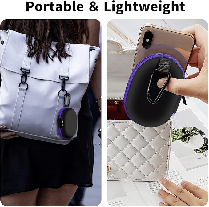 for Earbuds Carrying Case, Small Oval Storage Cases, Tech Pouch, Portable Storage Earbud Pouch Bag for Earbuds, in-Ear Headphones, Earphones, Headsets, Hearing Aids, USB Charging Cable, Purple1
