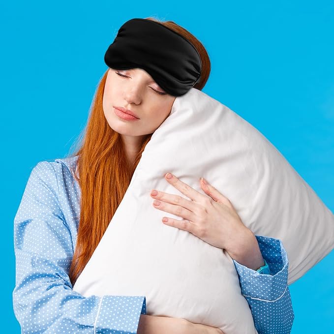 BBTO 4 Pcs Silk Sleep Eye Masks Smooth Soft Satin Eye Covers with Adjustable Strap Blindfold for Sleeping Blocking Out Lights Travel Relaxation (Black)