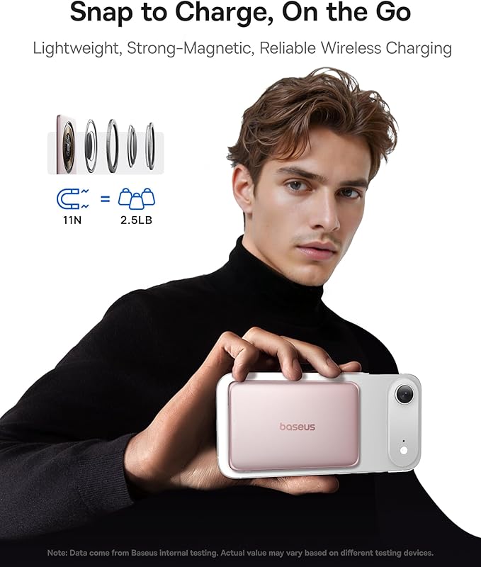 Baseus Picogo Power Bank, 0.3" Ultra Slim 5000mAh MagSafe Battery Pack, Upgraded CCC Certified and Polished Alloy Magnetic Portable Charger, Wireless Charger for iPhone 17/16/15/14/13/12