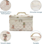 Gosect Large Makeup Bag, Cute Cosmetic Bag for Women Girls, Floral Coquette Aesthetic Toiletry Bag, Travel Make Up Organizer Bag (White-Bear)