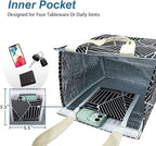 iknoe Insulated Lunch Bag for Women & Adults, 9L Foldable Wide-Open Cooler Bag with Pockets, Leakproof & Portable, for Picnic, Office, Beach, Black Rhombus