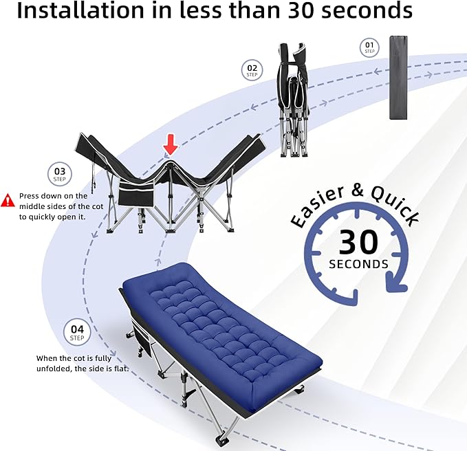 Fragess Foldable Camping Cots for Adults, 28" Extra Wide Cot with Removable Mattress, 600LBS Max Load, Sleeping Cots for Camping Outdoor/Office, Guest (Azure)