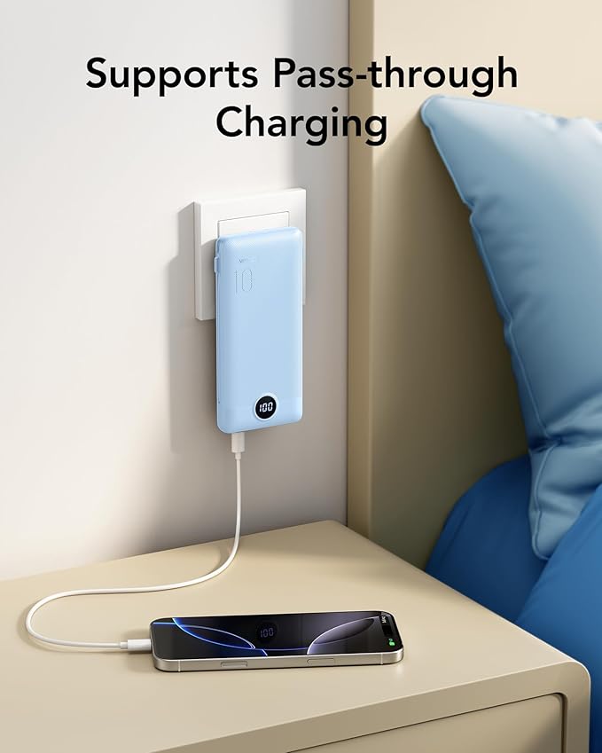 VRURC Portable Charger Power Bank - 10000mAh Fast Charging 22.5W USB Port Fast Charging Power Bank,4 Outputs Dual Inputs Slim Compact Rechargeable Battery Pack Travel Accessories-Blue(1 Pack)