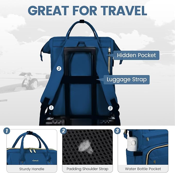 LOVEVOOK Laptop Backpack for Women,15.6 Inch Professional Womens Travel Backpack Purse Computer Laptop Bag Nurse Teacher Backpack,Waterproof College Work Bag Carry on Backpack with USB Port,Royal Blue