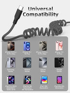 Quickeep Car Carplay Cable 2Pack Coiled USB A to USB C Fast Charge Cord for iPhone 17/16/15/Plus/Pro Max/MacBook Pro, Auto Retractable iPhone Car Cord Grey
