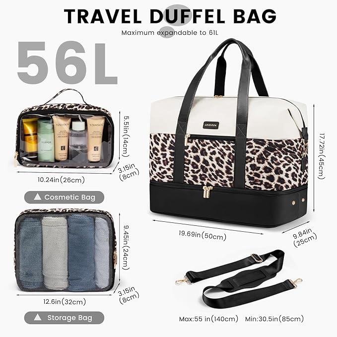 LOVEVOOK Weekender Bag, Large Travel Duffel Bag for Women with 2 Packing Cubes, Carry on Overnight Bag with Shoe Compartment, Mom Hospital Bags for Labor and Delivery