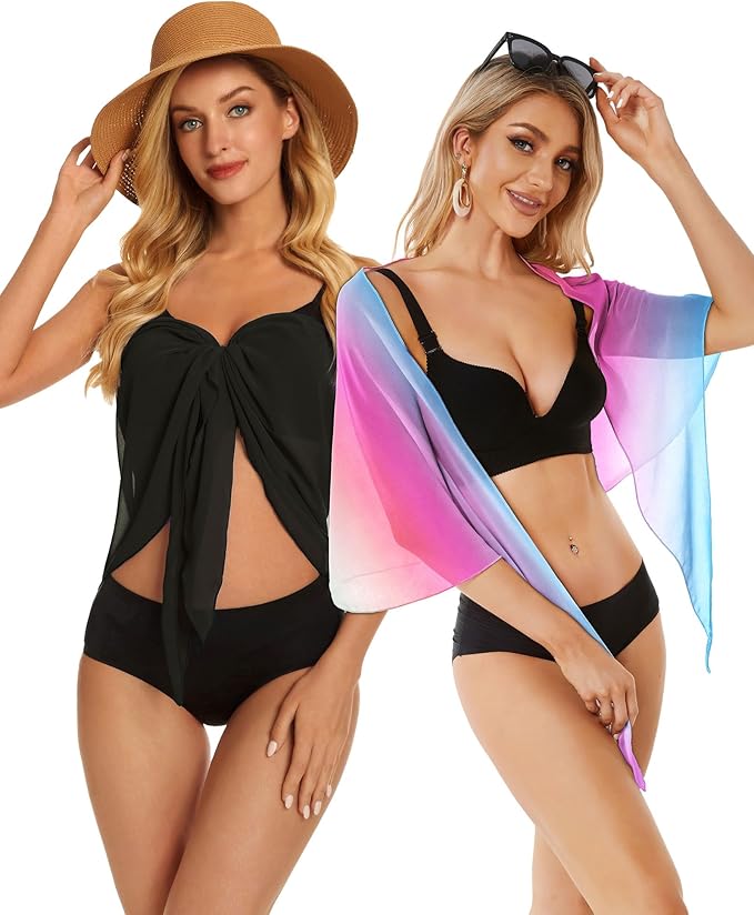 CHICGAL 2 Pieces Women Beach Sarong Bathing Suit Wrap Skirt Sheer Bikini Swimsuit Cover Ups for Swimwear