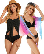 CHICGAL 2 Pieces Women Beach Sarong Bathing Suit Wrap Skirt Sheer Bikini Swimsuit Cover Ups for Swimwear