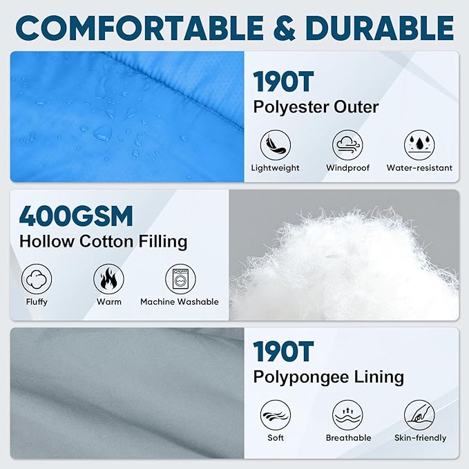 PTEROMY Sleeping Bags for Adults, Lightweight and Machine Washable, Water Resistant Backpacking Camping Sleeping Bag for Warm Cold Weather, Camping Essentials for Hiking Travel