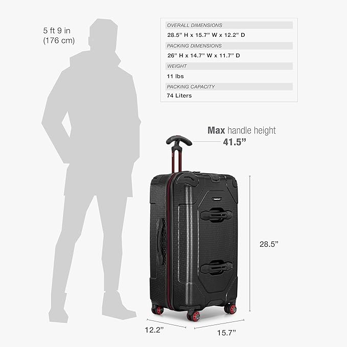 Traveler's Choice Maxporter II Polycarbonate Hardside Trunk with Spinner Wheels, Black, 28-Inch Medium Trunk
