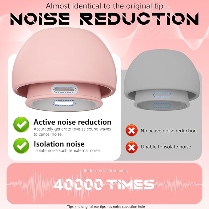 4 Pairs Replacement Ear Tips for AirPods Pro 2nd/1st Generation with Portable Storage Box & Cleaner Pen,Noise Reduction Holewith & Built-in dust Guard Screen,Silicone EarTips(Pink)