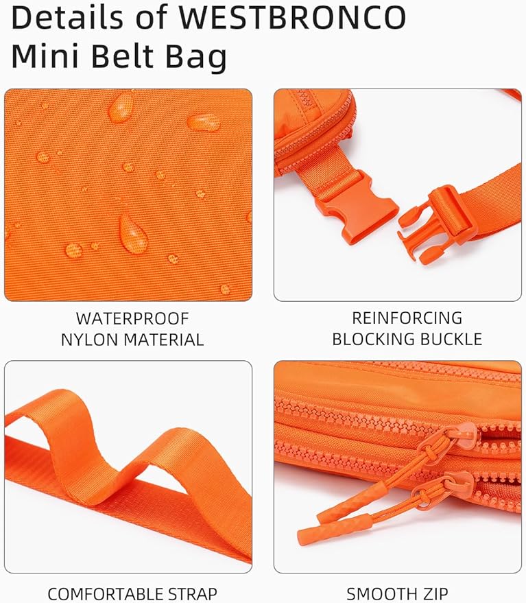 WESTBRONCO Fanny Packs for Women Men, Belt Bag with 4 Zipper Pockets, Fashion Waist Packs, Lightweight Crossbody Bags with Adjustable Strap for Workout/Running/Hiking (Orange)