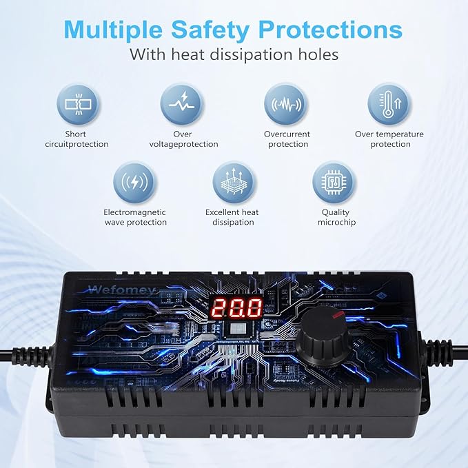 Universal Power Supply 3V~24V 6A 144W Adjustable Variable 3V 5V 9V 12V 18V 20V 24V AC/DC Adapter Charger, 100V-240V AC to DC Converter with 14 Tips, Polarity Converter and 4-Way Power Splitter Cable