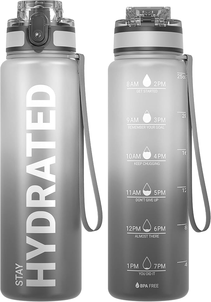 Sahara Sailor Water Bottle, 32/25/17oz Durable and Leakproof Water Bottles Motivational with Time Marker, Tritan, BPA Free, Wide Mouth with Easy Clean Brush for Gym, Travel, School, Office (1 Bottle)