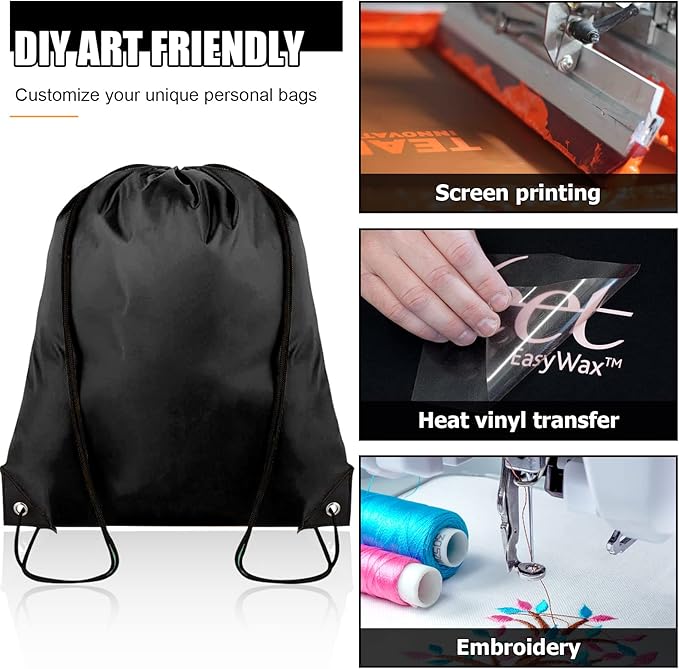 Grneric 60 Pieces Drawstring Backpack Bulk Cinch Sackpack Ployster Drawstring Bags for Gym Party Trip(Black)