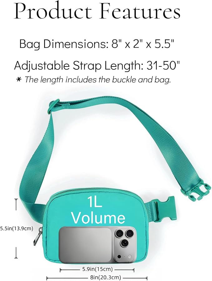 YOSHUYUKI Waist Belt Bag for Women Lulu Dupes Mini Small Crossbody Purse Sling Cute Fashion Waterproof Fanny Pack Over The Shoulder Bags Fashionable Travel Running Belt Pouch Bum Bag Peppermint Green